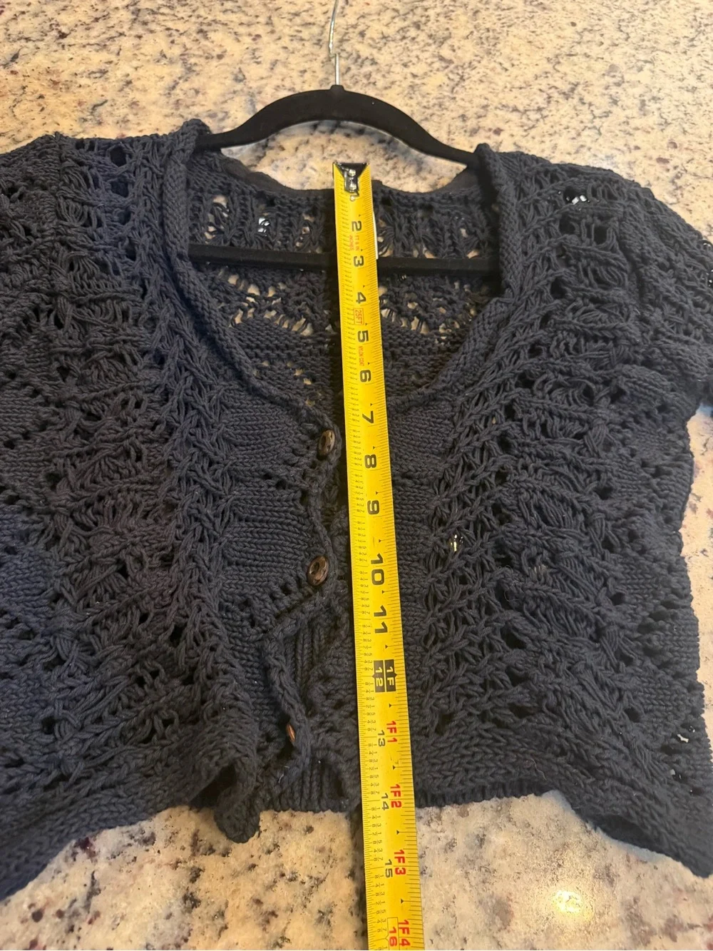 Free People Black Crocheted Short Sleeve Crop Cardigan